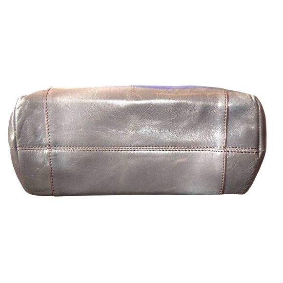 HOBO Charlie Grey Leather Shoulder Bag W/ Brown Strap & Brass Hardware 13"X9"X5" - Picture 6 of 14